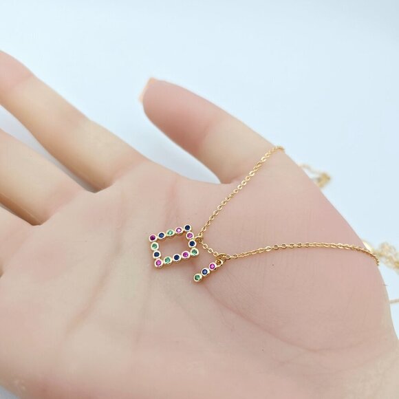 Colorful Initial Pendant Rose Gold Necklace 18+2 Inch Adjustable Chain, XPNL0105 - Picture 13 of 13